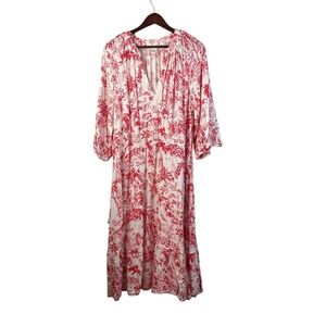H&M L.O.G.G. Red Toile Print Maxi Dress Women's L Boho Cottagecore Viscose